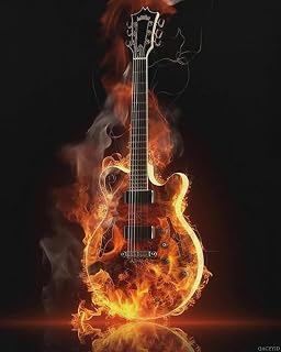 QACEYID Paint by Numbers Kit for Adults Beginner Fire Guitar Oil Painting on Canvas Acrylic Painting with Brushes DIY Arts and Crafts for Home Wall Decoration 16 x 20 Inch