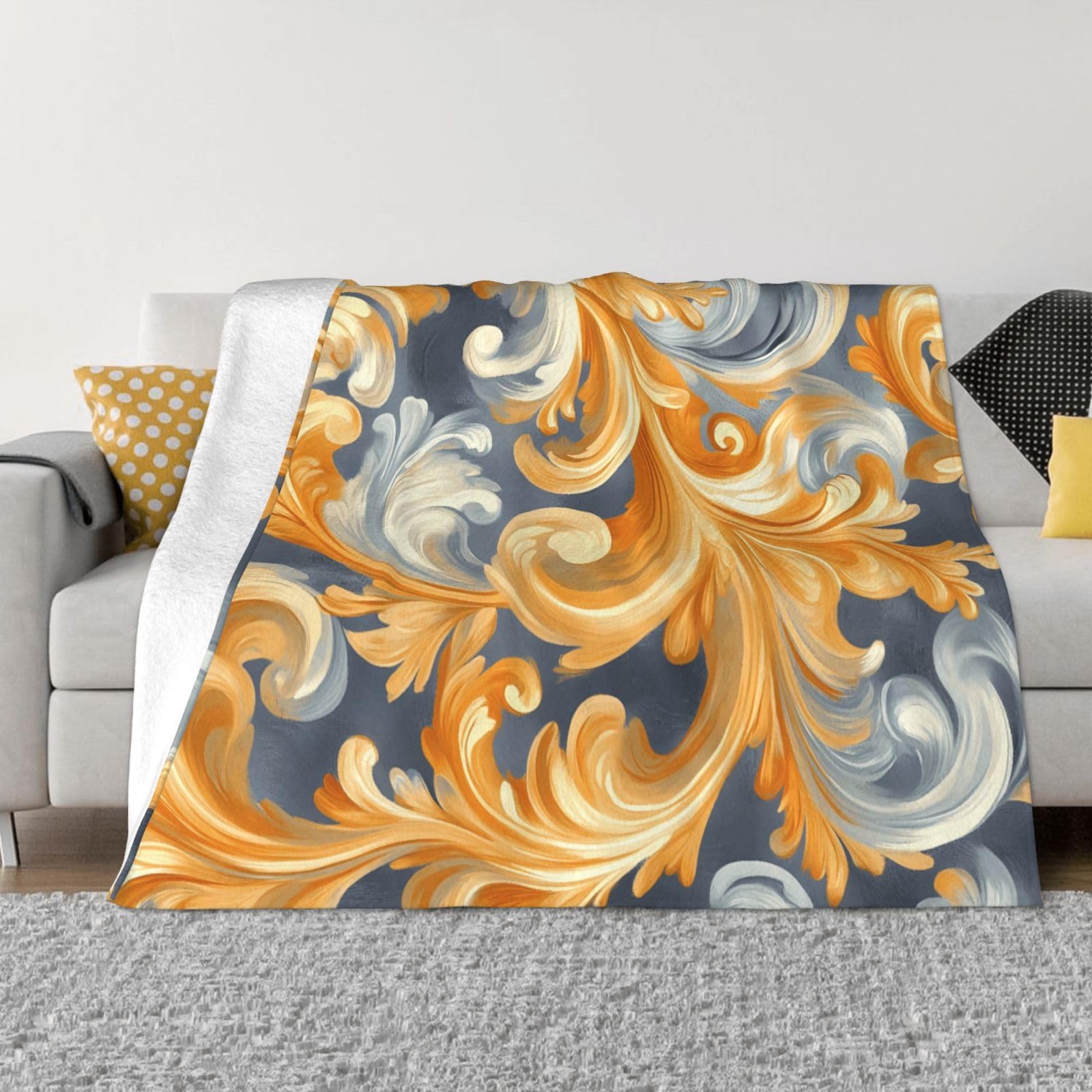 Couverture de canapé flanelle chaude grand plaid fleurs dorées 203x152 pour lit et chambre