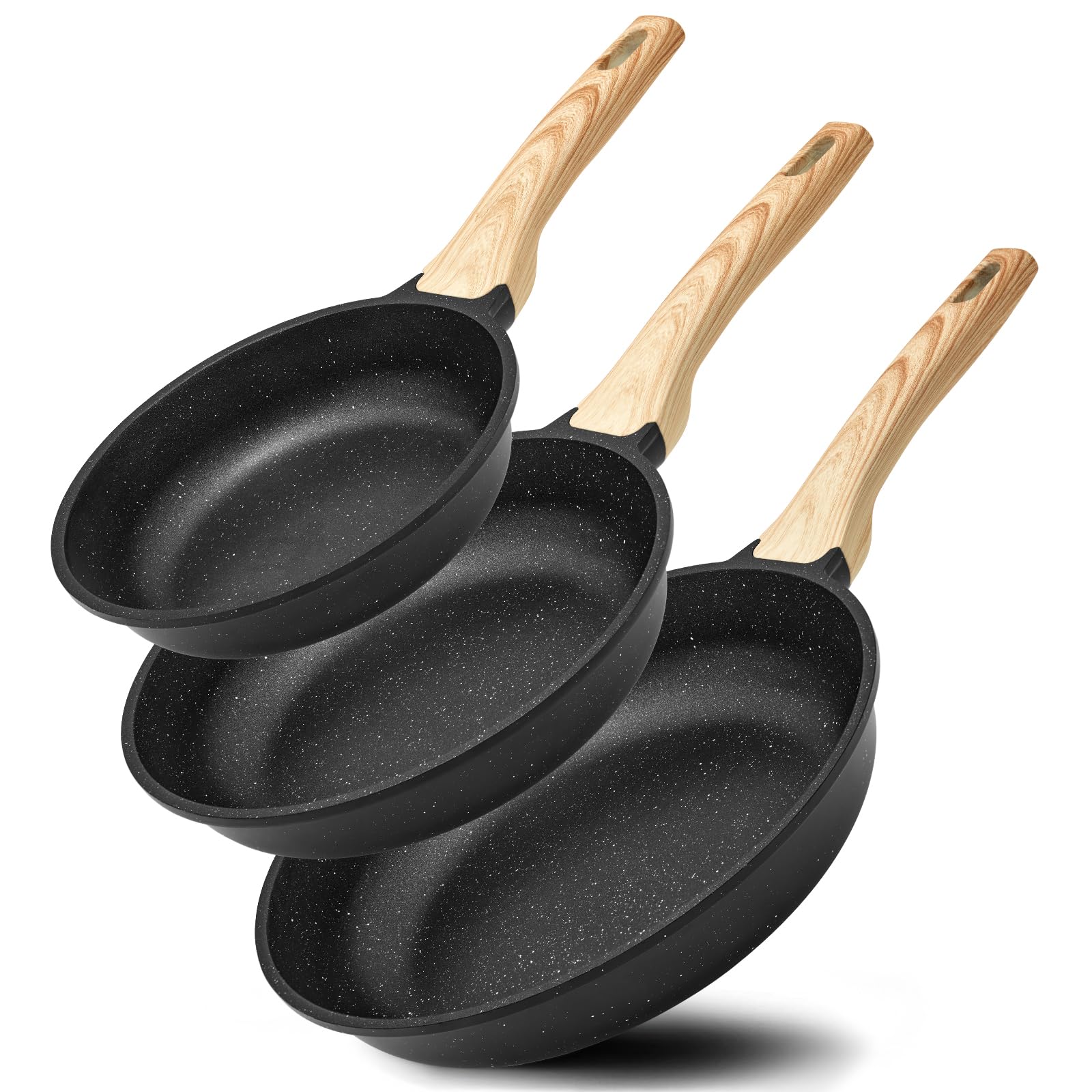 BLAZANT Zestaw patelni nieprzywierających indukcyjnych 20+24+28 cm, Patelnia indukcyjna do wszystkich kuchenek, Patelnie bez PFAS, łatwe do czyszczenia, Uchwyt odporny na wysokie temperatury, Granit