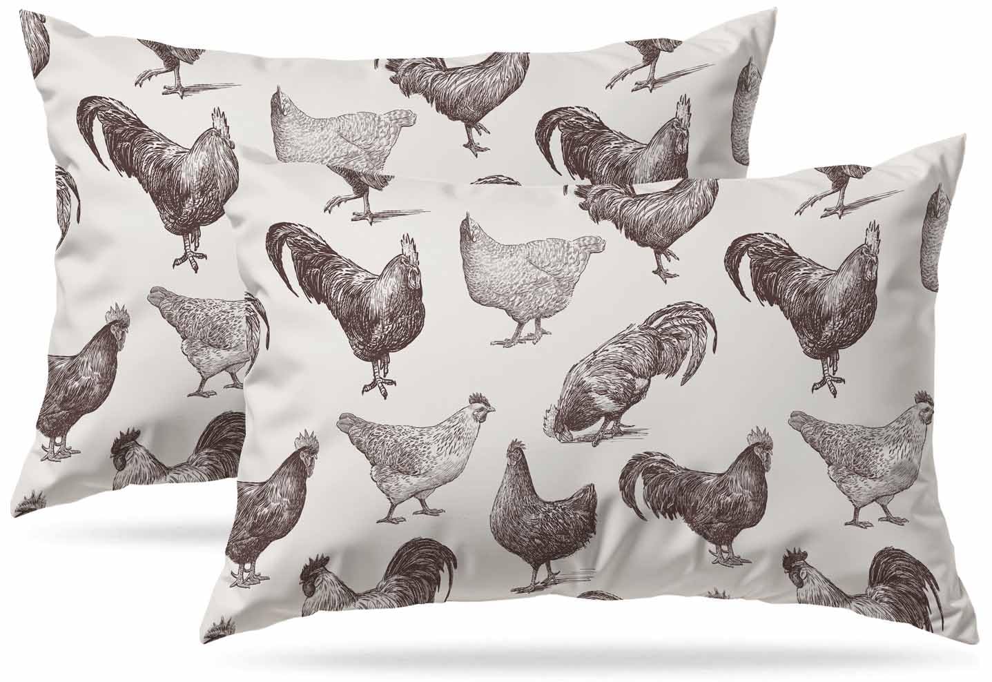 Zovinex Cocks And Hens Oblong Cushion Cover Farmhouse Set Of 2 Pack 12X20 Inch Soft Short Plush Throw Pillowcase Pillow Cover For Couch Bed Sofa Chair,30 X 50 Cm