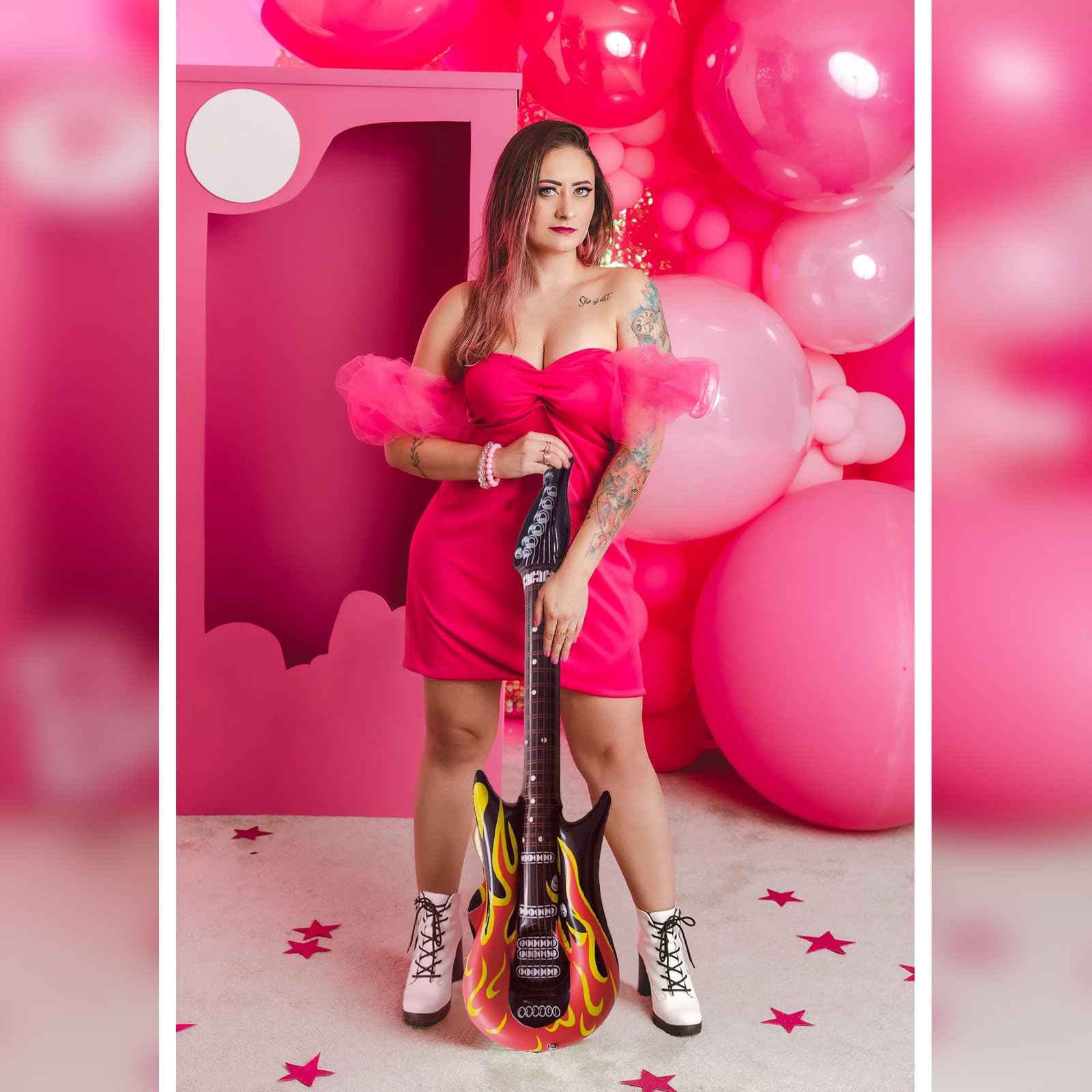5 Aufblasbare Luftgitarren – 90 Cm, Mit Flammenmuster – Für Mottopartys, Karneval & Musikfestivals – Wasserdicht & Wiederverwendbar