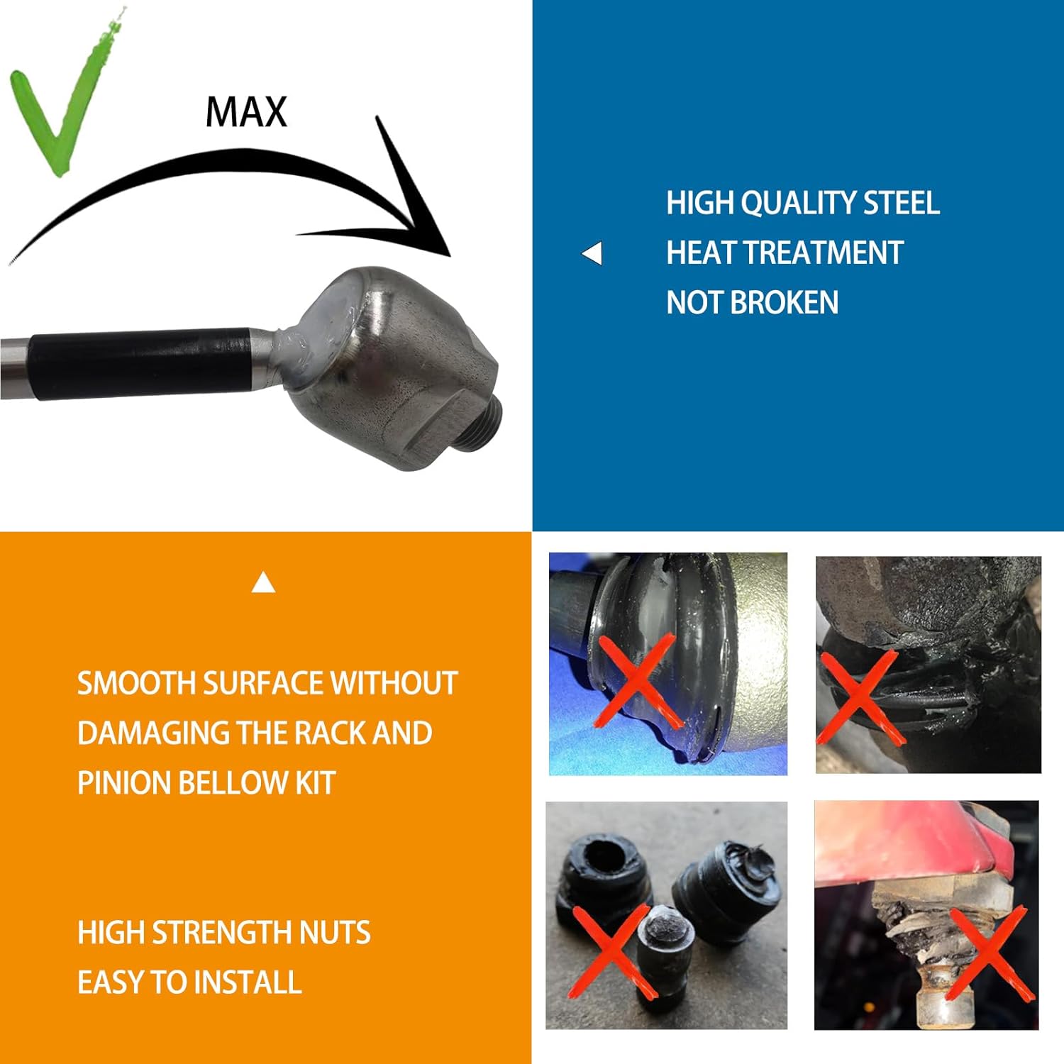 EV800938 2 Pcs Front Inner Tie Rod End Kit For 2015-2019 Chevrolet Silverado 1500 Steering Left & Right Automotive Replacement Parts 22834082 Black