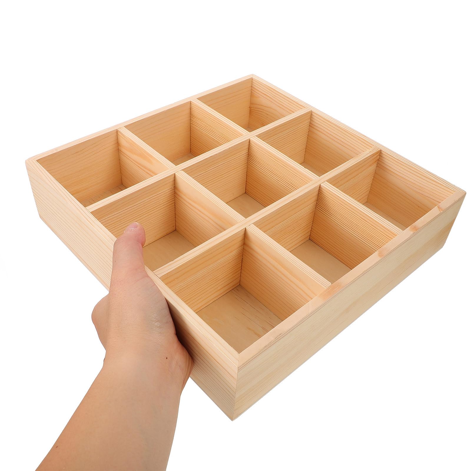 Caja de Madera Beige 9 Compartimentos para Almacenamiento y Organización de Bolsitas de Té y Paquetes de Azúcar, Resistente y Adecuado para Cocina o Patio