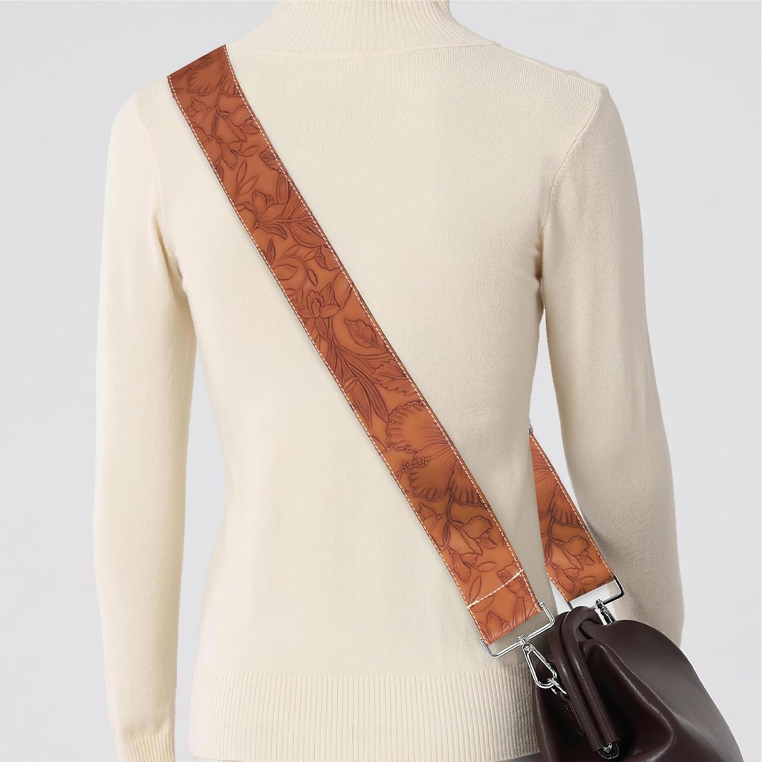 Purse Straps Replacement Crossbody,Crochet Purse Strap for Handbags,Wide Shoulder Straps for Bags(5-Carved Light Brown)