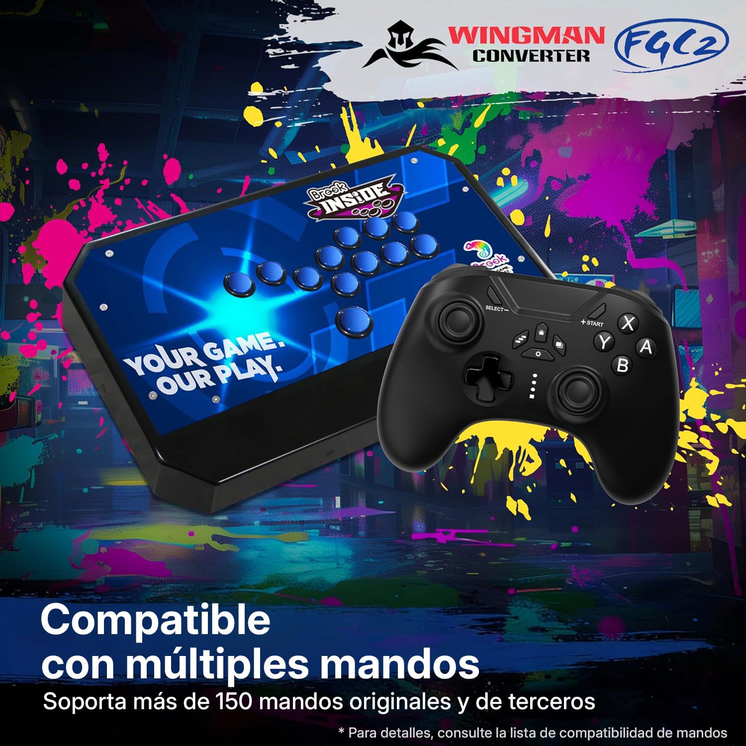 Mcbazel Brook Wingman FGC 2 Convertidor para PS5, Controlador con Cable PS5/PS4/XBox Series X|S/Xbox One/Xbox Elite/NS Switch/Arcade Stick a PS5/PC con Windows