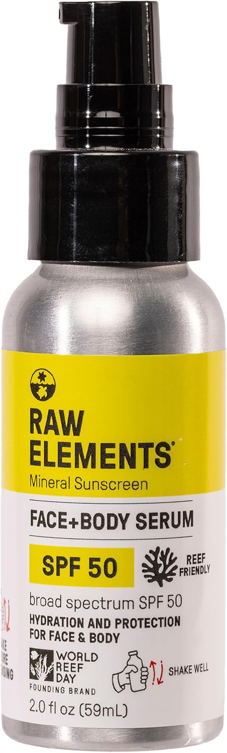 Face + Body Serum SPF 50 All-Natural Mineral Sunscreen, 2 oz | All-natural mineral sunscreen with broad-spectrum UVA/UVB protection, reef-safe, water-resistant, travel size.
