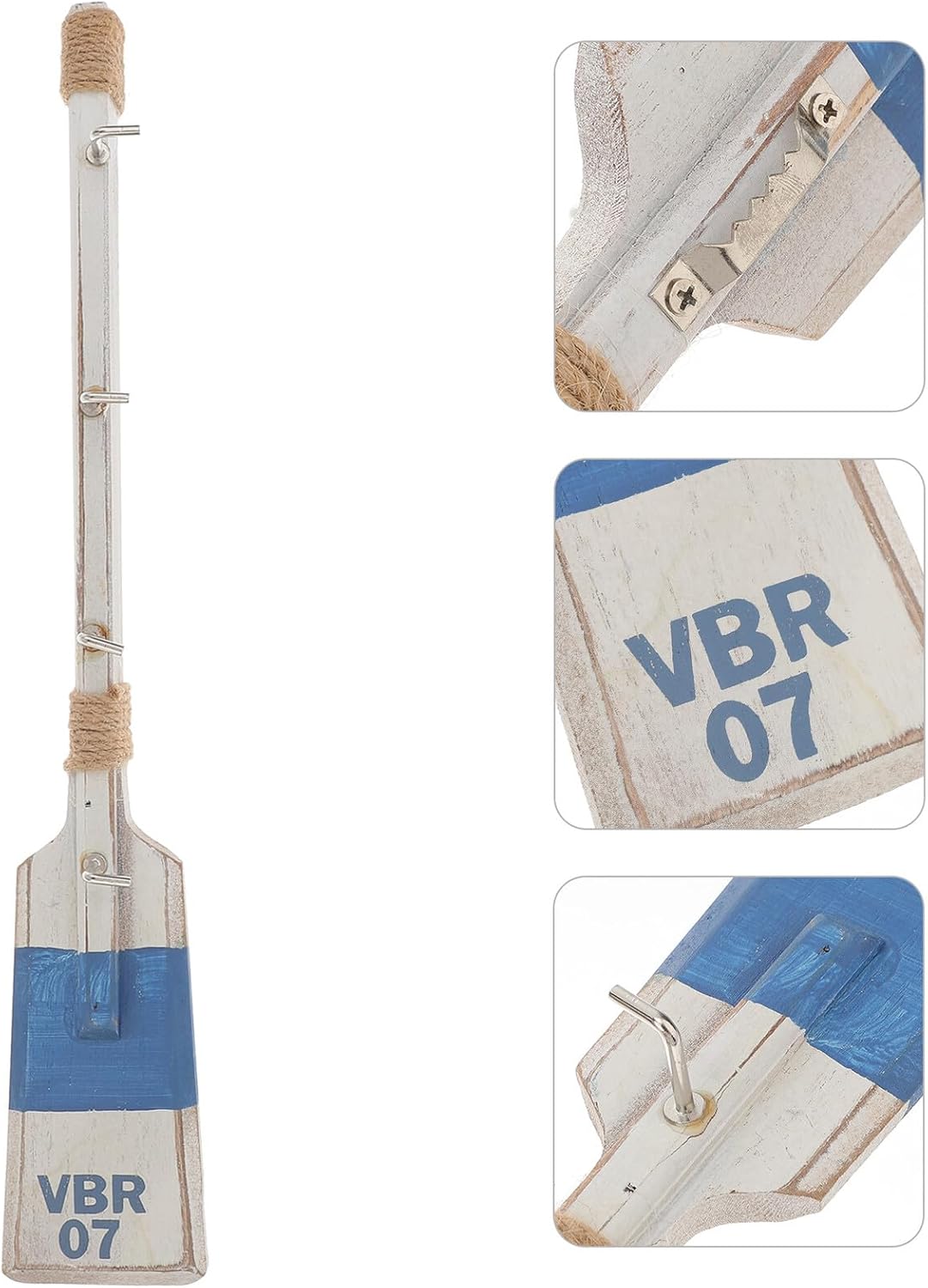 Nautical Decorative Wooden Paddle Wall Hook 40cm Blue Rustic Oar Hanger Coastal Beach House Storage Organizer