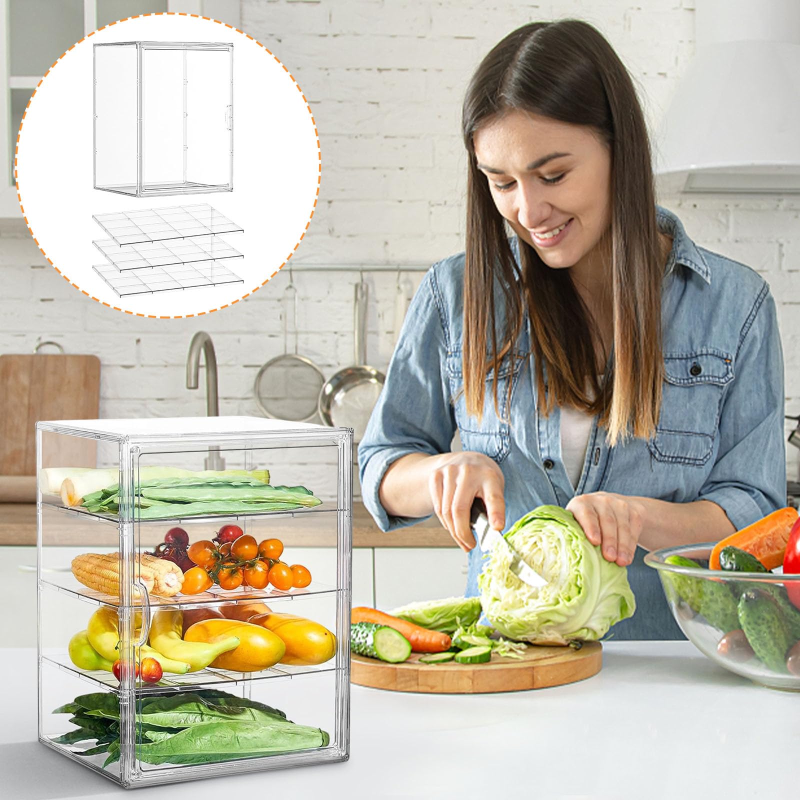 Vitrina de pastelería para encimera de cocina, 4 capas, ajustable, transparente, almacenamiento de pan con puerta magnética para artículos de panadería