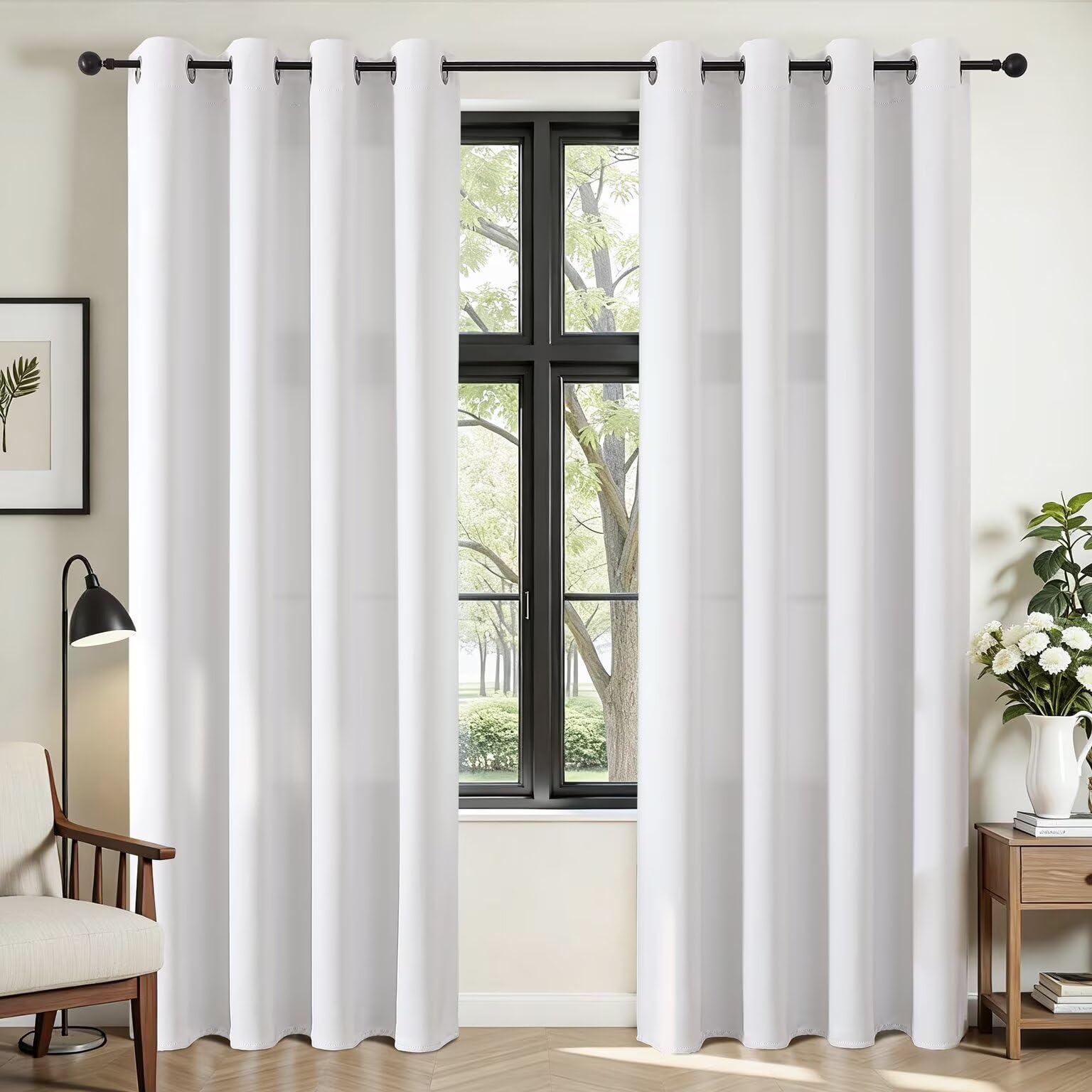 Photo 1 of Joydeco Curtains 108 Inches Long 2 Panels Set, Thermal Insulated Long Curtains& Drapes 2 Burg, Room Darkening Drapes for Bedroom Living Room Window (Pure White, W52 x L108 Inch)