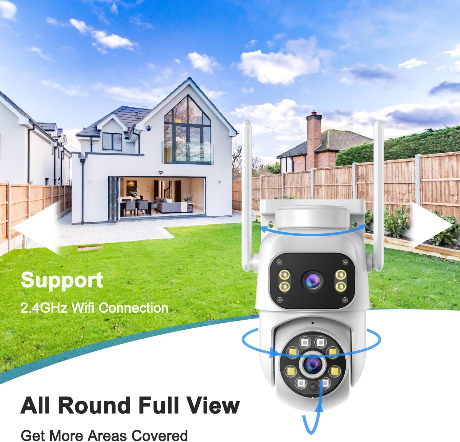 Wireless Dual Lens Surveillance Security Camera Outdoor Indoor, 2.4GHz WiFi PTZ Camera for Home Security, Color Night Vision, Human Detection & AutoTracking, Two Way Audio, Waterproof, SD Slot - Image 2