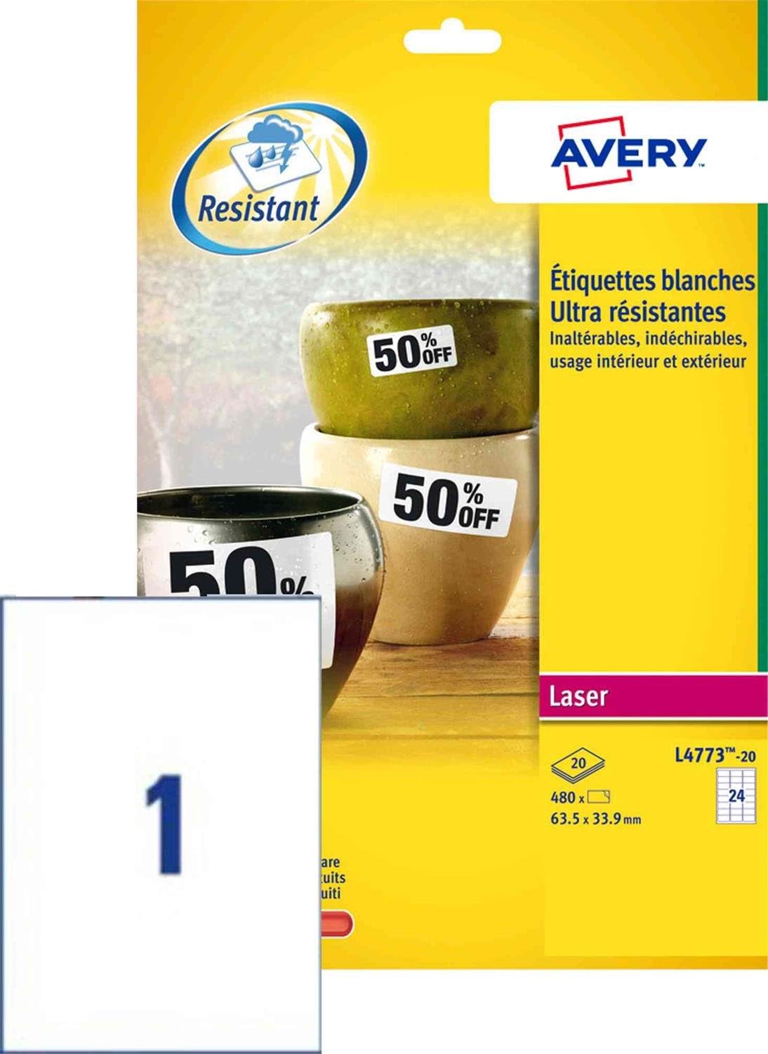 Avery L4776-20 Extra-Strong Adhesive Heavy Duty Weatherproof Labels,White,12 Labels Per A4 Sheet