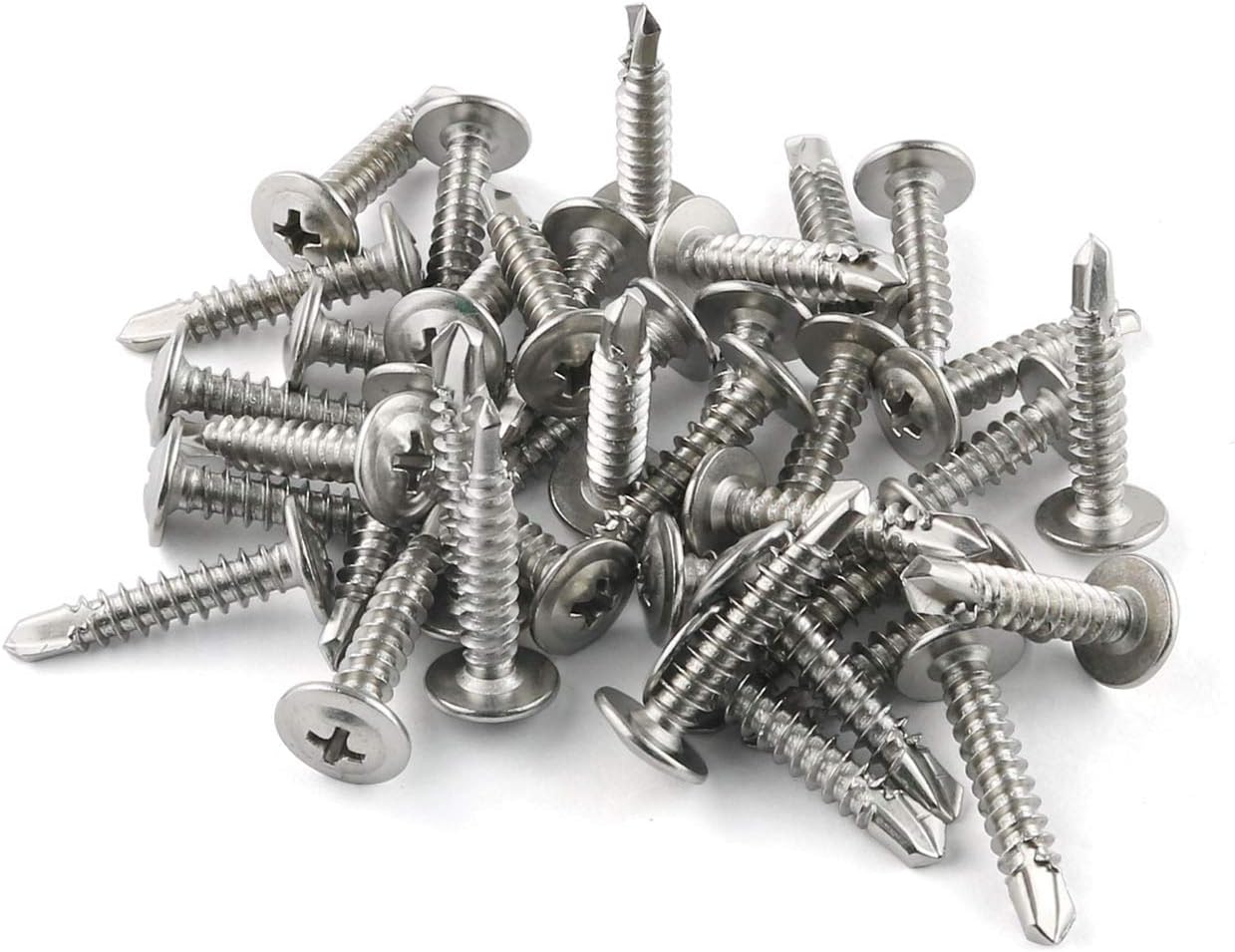 E-outstanding Self-Drilling Screw 200PCS #10 1 Inches 410 Stainless Steel Truss Head Phillips Drive Drill Point Tek Screws