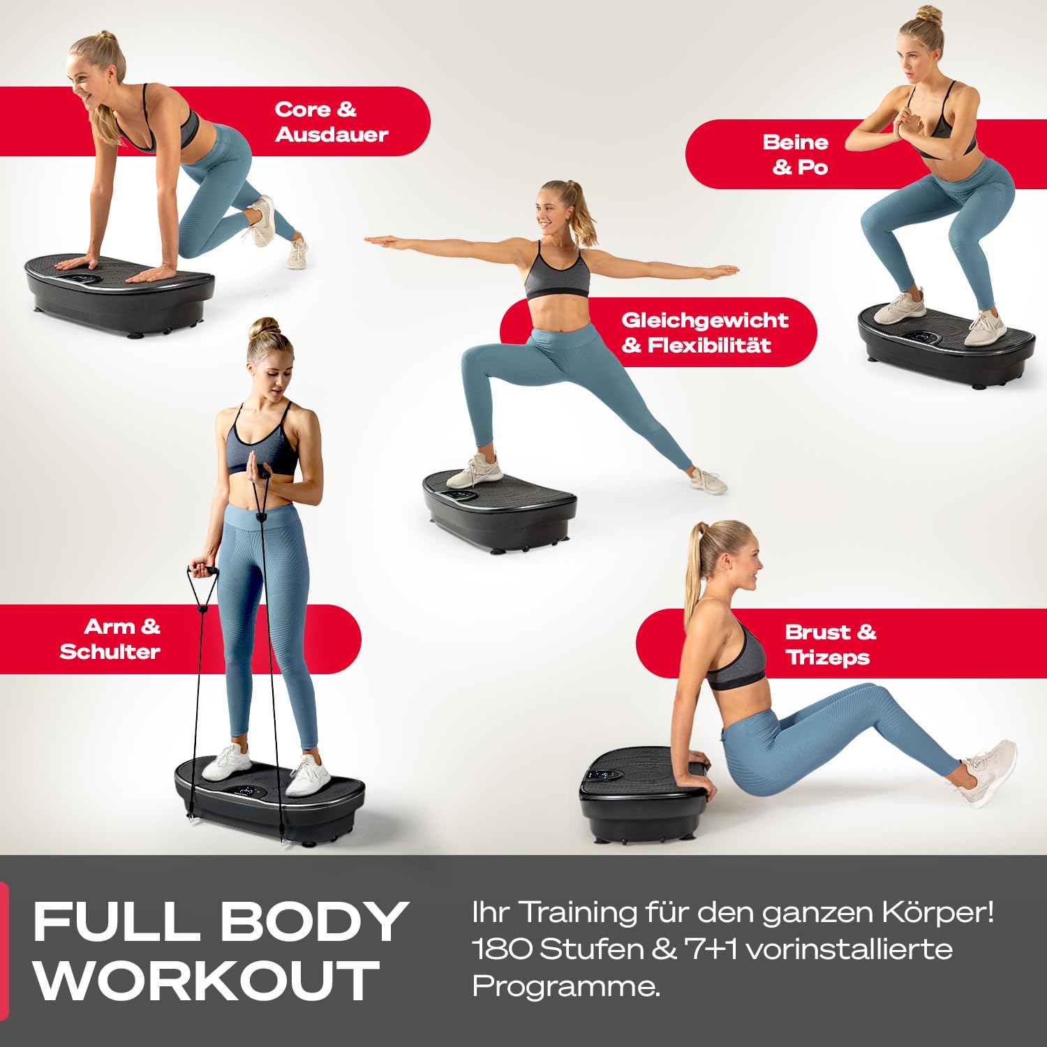 Sportstech VP250 Vibrationsplatte für Zuhause, Rüttelplatte für Frauen & Männer, Lymphdrainage, Fettverbrennung & Muskelaufbau, Ganzkörpertraining, leiser Motor, 200 W, 180 Stufen, Bluetooth