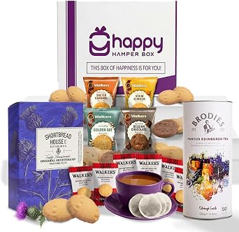 Happy Hamper Box Premium Afternoon Tea Hamper Gift Set with Handmade Fudge Tea, Shortbread, Walker Biscuits
