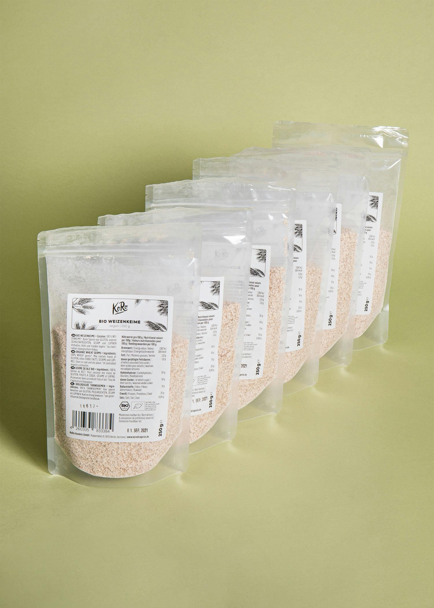 KoRo - Germes de blé bio 6 x 250 g - Source de protéines végétales - Faible teneur en matières grasses - Qualité biologique