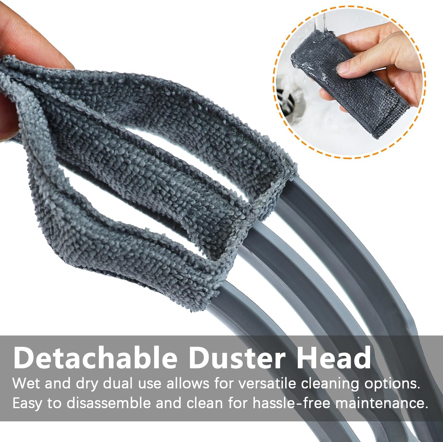 Window Blind Cleaner Duster Brush, 1 Brush with 4 Upgraded Microfiber Sleeves, Washable and Reusable, Blind Cleaner Tools for Window Blinds, Air Conditioner, Jalousie (Grey)