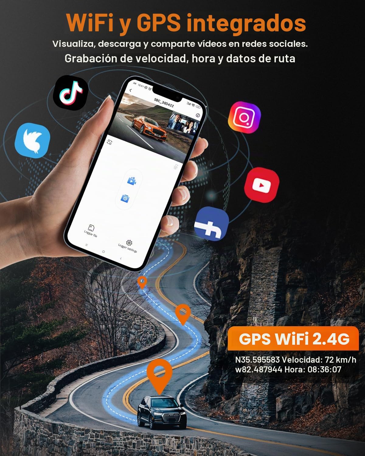 Abask Cámara de salpicadero para coche, 3 canales, WiFi, GPS, cámara delantera y trasera, cámara de salpicadero interior 4K + 1080P + 1080P con tarjeta de 64 GB, pantalla de 2,45 pulgadas, ayuda de