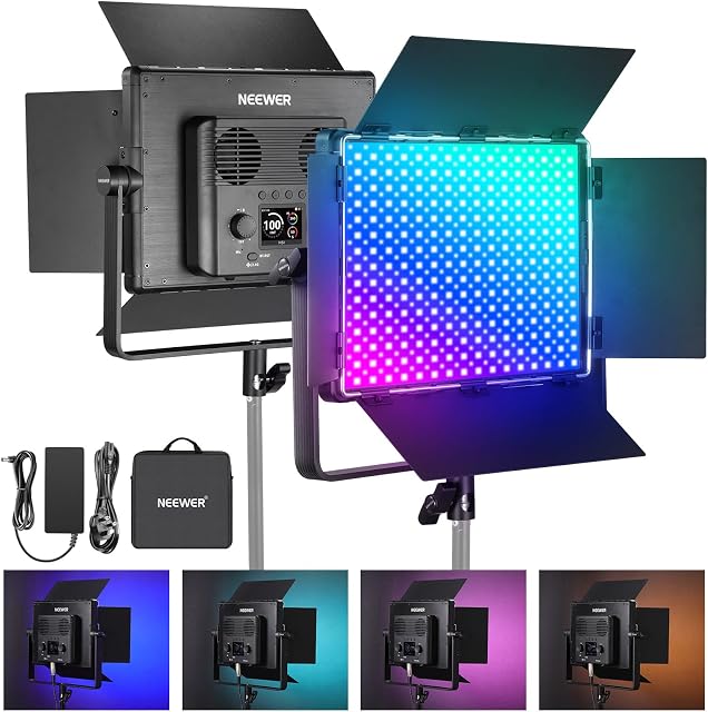 NEEWER PL60C RGB LED Panel Video Light APP/2.4G/DMX Control, 60W 23000Lux/0.5m 2500K-10000K RGBCW Pro Photography Studio lighting/18 Scenes/V Battery Powered for Outdoor Filmmaking Streaming, UK Plug