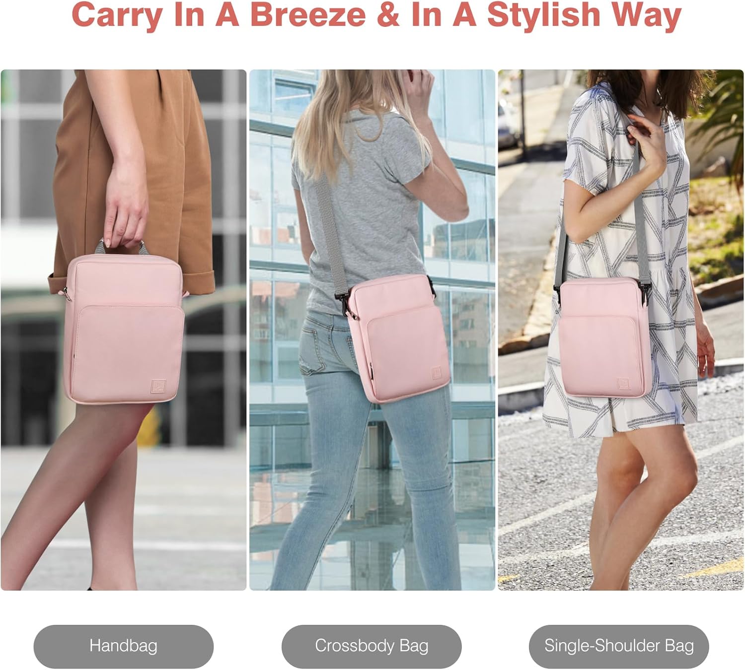 Dadanism 9-11 Inch Tablet Sleeve Bag Carrying Case with Shoulder Strap for iPad (A16) 11", iPad 10th Gen 10.9" Air 5/4, i-Pad Air/Pro 11", i-Pad 9/8/7th 10.2", Galaxy Tab A9+ Plus 11", Pink - Image 2