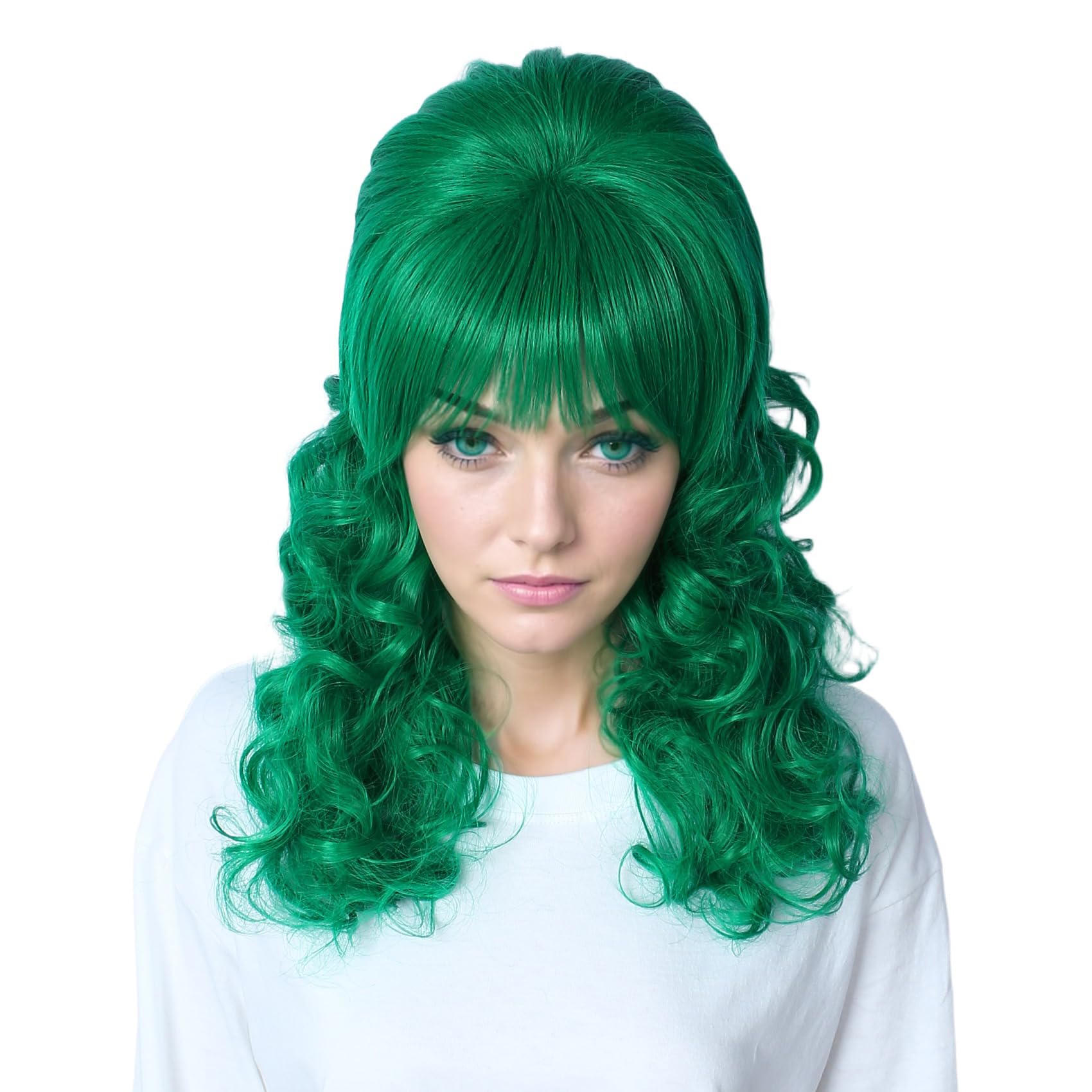 Linfairy Long Wavy Wig Big Bouffant Beehive Wigs for Women fits 50s 80s Costume (Green)