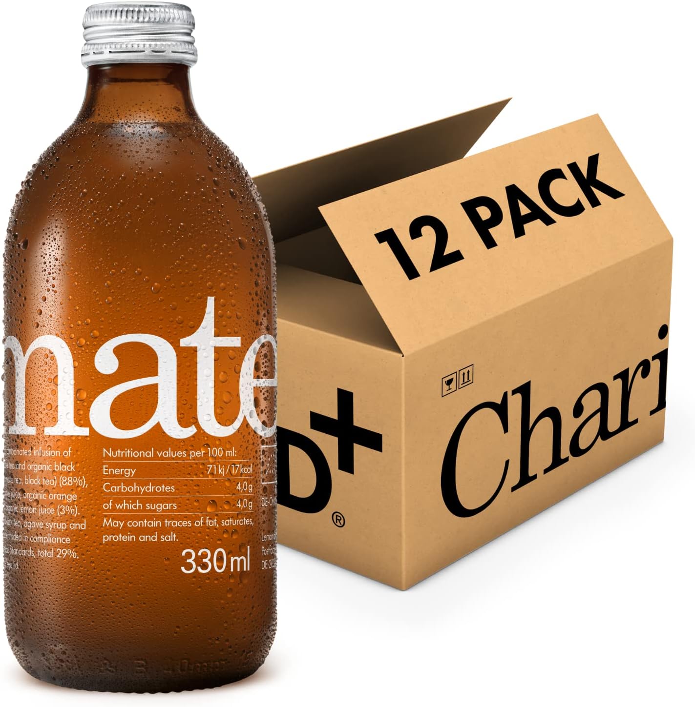 ChariTeaMate - Sparkling Iced Yerba Mate Tea - Real Brewed - Organic & Fairtrade - Vegan - No Refined Sugar - Naturally Sweetened - Low Calorie (12x330ml)EU Organic