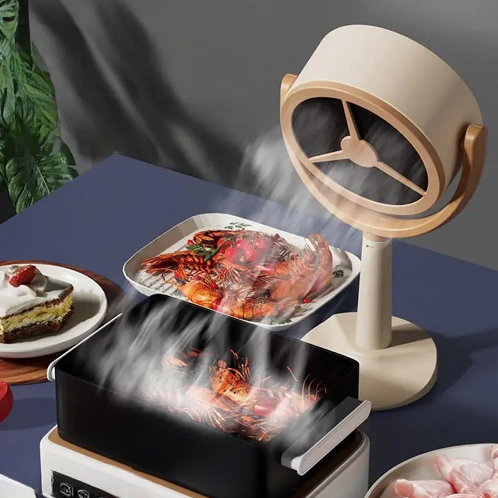 Hotte de bureau portable rechargeable, extracteur d'air de cuisine portable avec 2 vitesses de vent pour la maison, la cuisine, le camping-car, beige