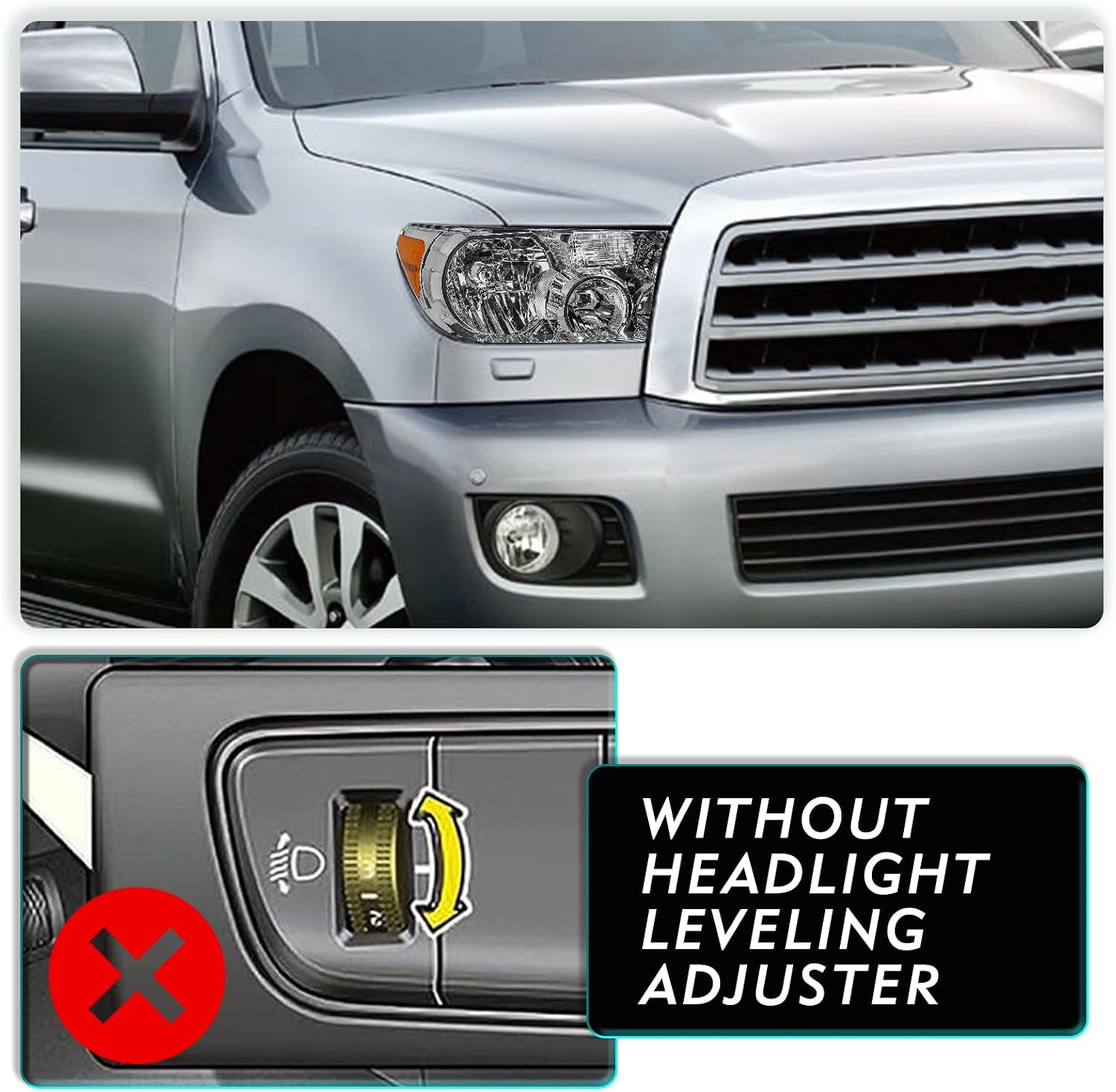 TUSDAR Headlight Assembly Replacement for 2007 2008 2009 2010 2011 2012 2013 Tundra / 2008-2017 Sequoia Driver and Passenger Side Amber Reflector with Smoke Lens with Bulbs
