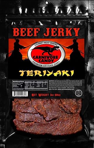 Miniatura 2 de JURASSIC JERKY 'S Carnivore Candy Beef Jerky, paquete variado de 3 sabores, Teriyaki, mezquite de barbacoa y tradicional occidental, comida sobre la