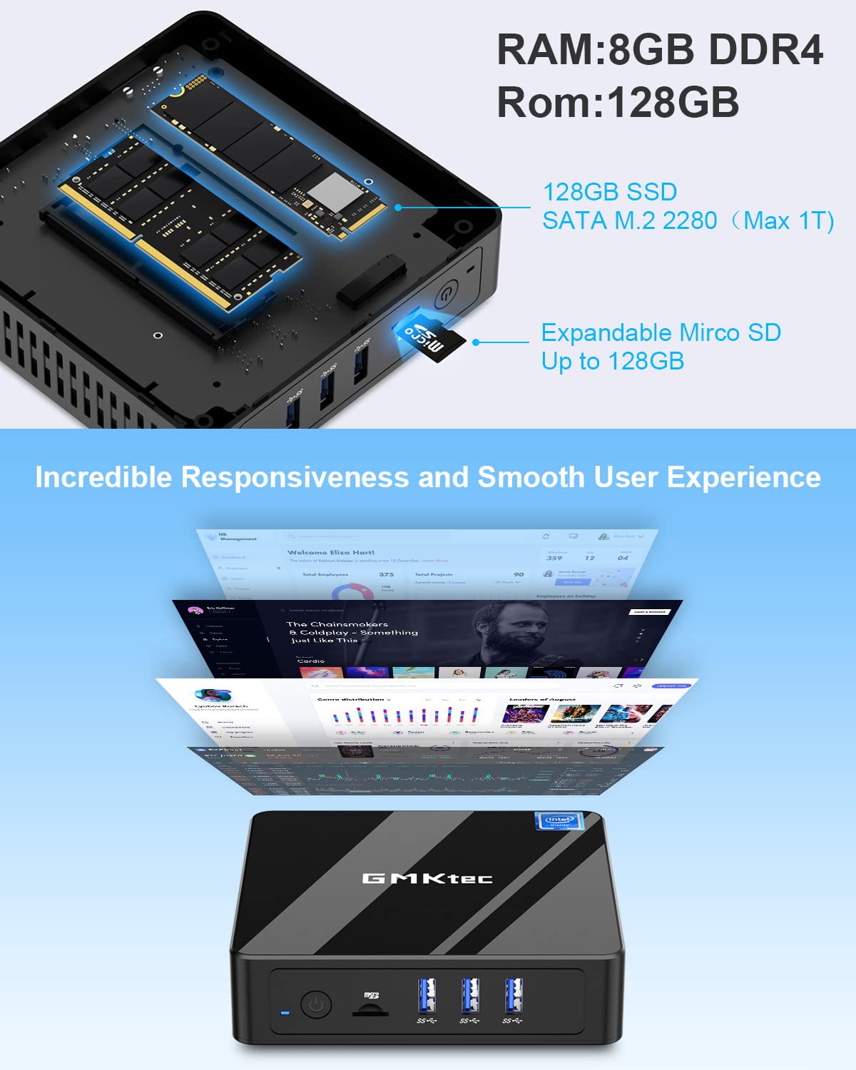 【ミニPC】GMKtec NucBox3 無音 ファンレス NucBox 3 Mini PC--Windows 11 Home OS + 4K 60Hz DP Port