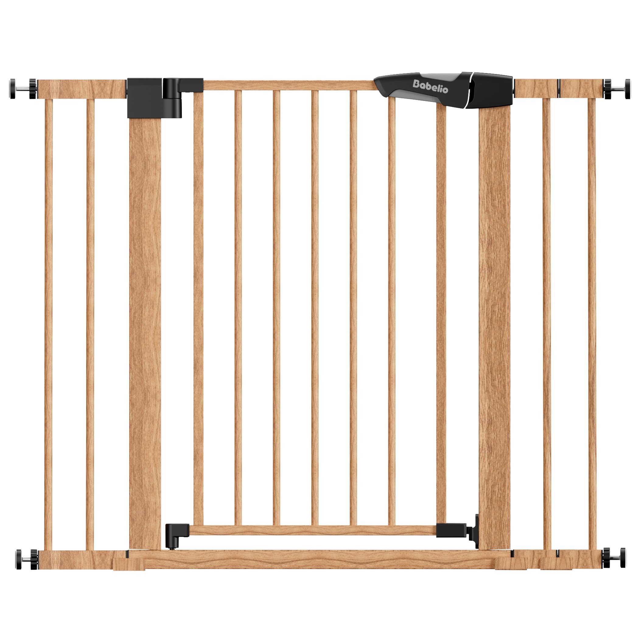 Mom's Choice Award Winner-BABELIO 26-40" Metal Baby Gate with Wood Pattern, PressGuard C5 Easy Install Pressure Mounted Dog Gate for Stairs and Doorways, with Wall Protectors and Extension Kits