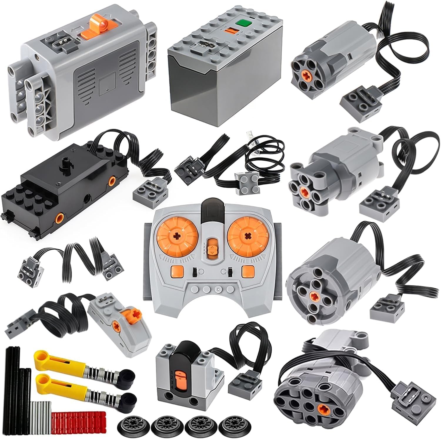 32Pcs Power-Function Kits Set Compatible with Major Brand M/L/XL/Servo Train-Motor-Set Technic-Parts Pieces 2.4G Receiver Adjustable Speed Remote-Control AA/AAA Battery Box Switch Light Extension Wire