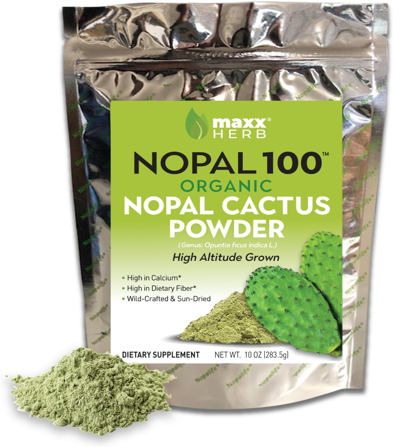 Maxx Herb Organic Nopal Cactus Powder, for Healthy Digestion & Immune Support, High in Dietary Fiber, Calcium & Vitamin C, Vegan, Non-GMO and Gluten Free - 10 Oz Bag