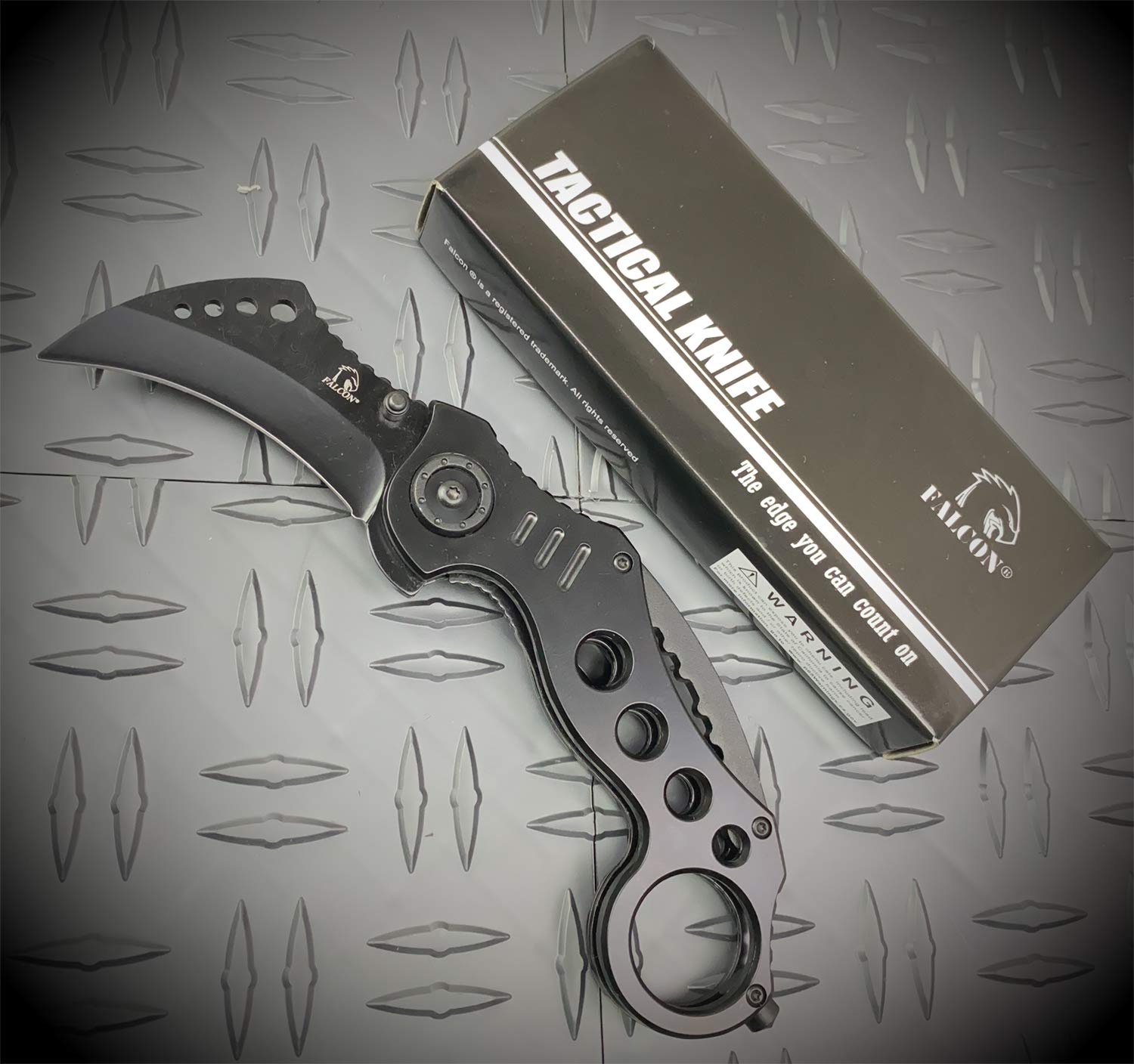7.5" Black Falcon Claw Full Metal Pocket Folding Knife. Stainless Steel Blade. For Compaing, fishing, Outdoor Use and EDC (Black)