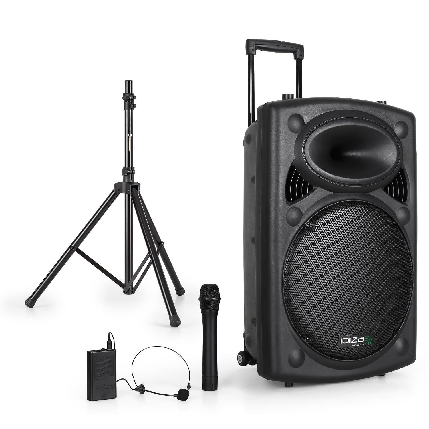 BM Sonic Enceinte Sono Portable 15" 800W USB/BT/REC + 2 Micros VHF + Pied + Clé USB 32 Go PORT15VHF-BT