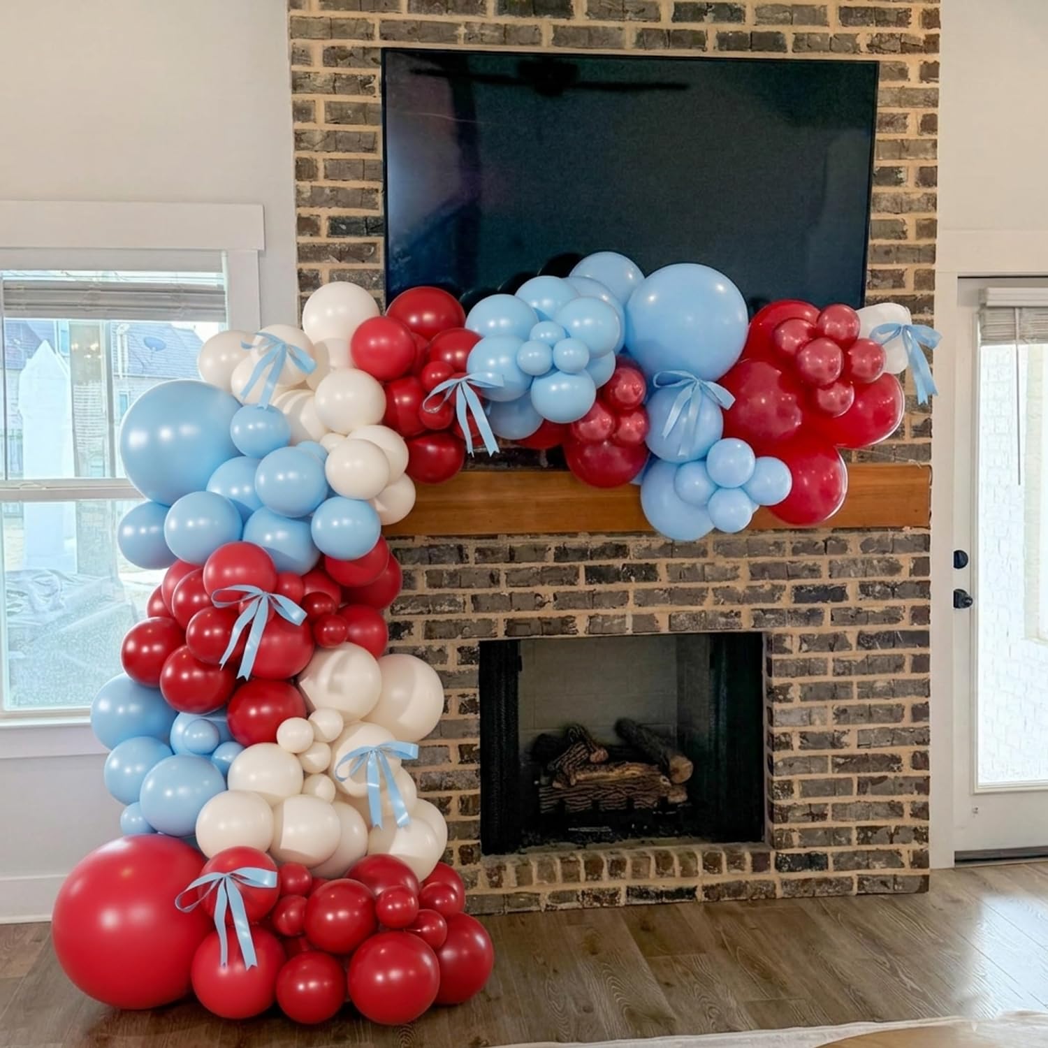 Rotes und blaues Ballonbogen-Set, doppelt gefüllte rot-weiße und blaue Luftballons mit Schleifen für Kirsch-Geburtstag, Babyparty, Brautparty, Valentinstag, Party-Dekorationen