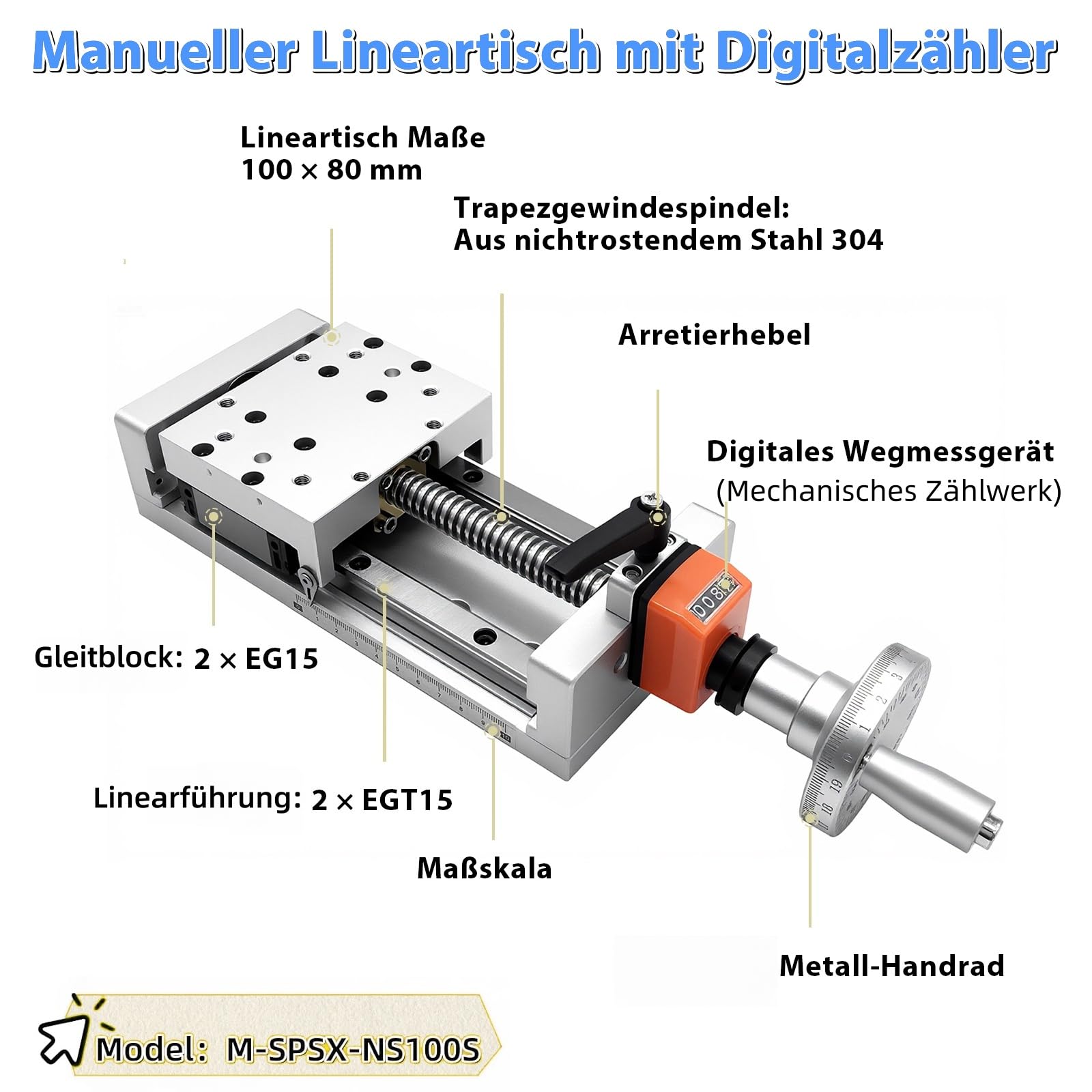 Manuelle Linearachse Typ T 100 mm breite doppelte Linearschienenplattform 100 mm silberfarben 1