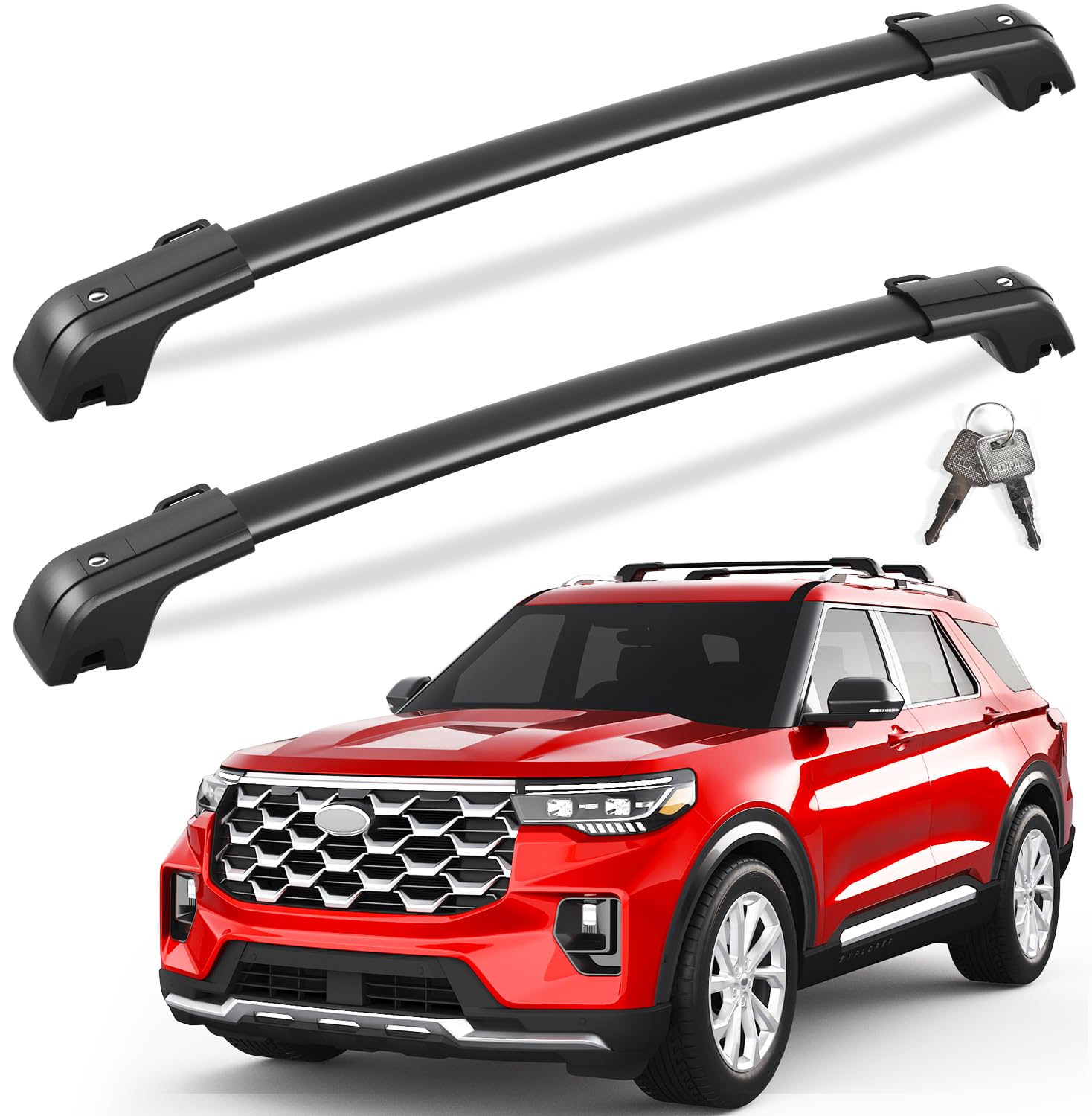 KINGGERI 330lbs All Aluminum Roof Rack Cross Bars Compatible with Ford Explorer 2020 2021 2022 2023 2024 2025 2026, Heavy Duty Lockable Roof Rails Crossbars Rooftop Cargo Basket Luggage Accessories