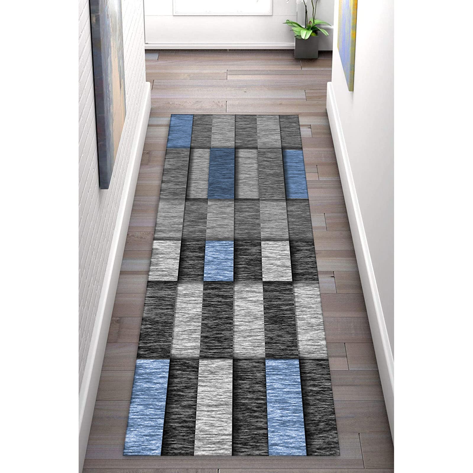 Rutschfester Läufer für Flur und Küche, modernes geometrisches gestreiftes rechteckiges Design, ideal für Wohnzimmer, vielseitig und langlebig