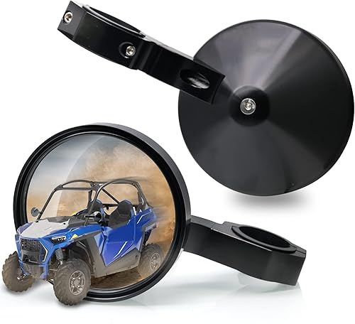 MZS Espejos laterales UTV, 1.75"-2" UTV View Retrovisores redondos CNC Negro Accesorios compatibles con RZR Rangers Roof XP Commander Gator Wildcat