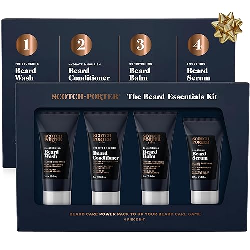 Scotch Porter Kit esencial para barba Lavado de barba, acondicionador de barba, bálsamo para barba y suero para barba Ingredientes no tóxicos,