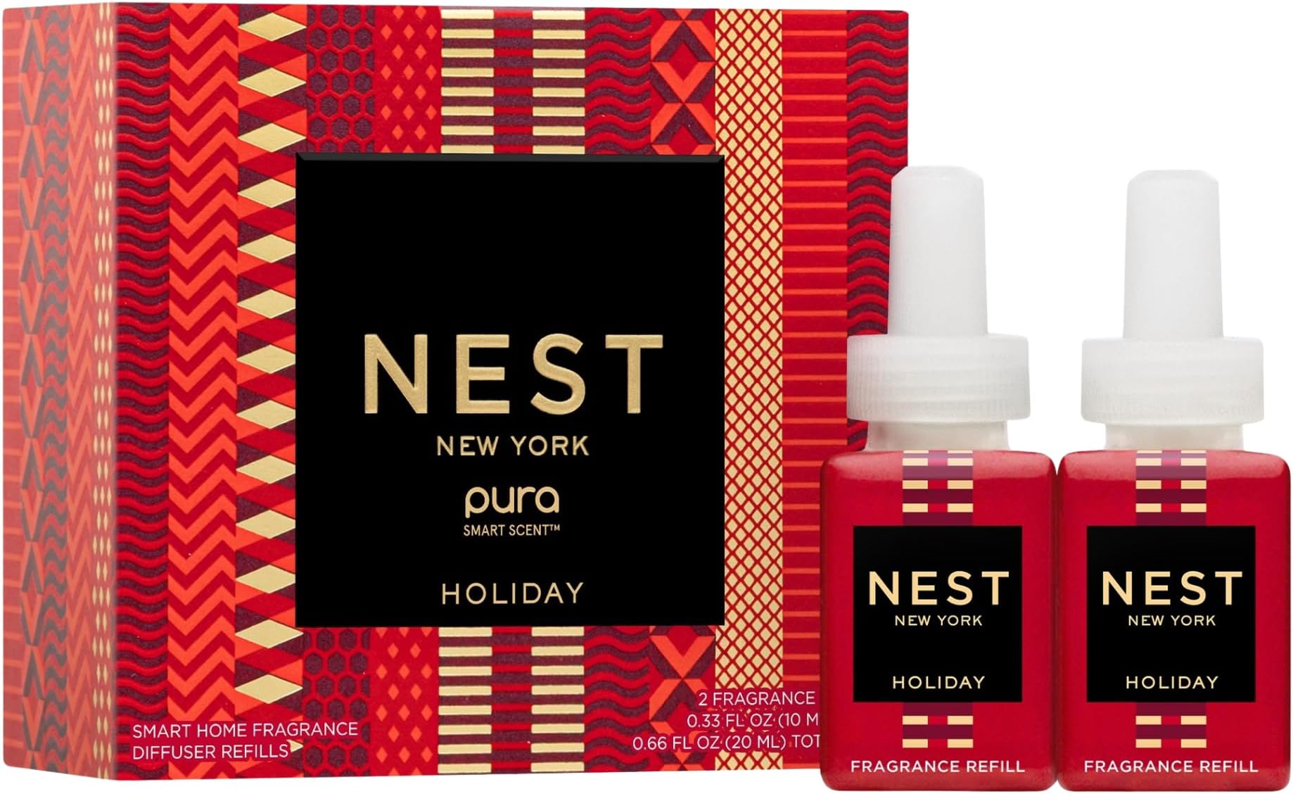NEST New York Smart Home Fragrance Diffuser Refill Smart Vials, Holiday - Set of 2 - Designed for NEST x Pura 3 and NEST x Pura 4 Diffusers - Cruelty Free, Vegan