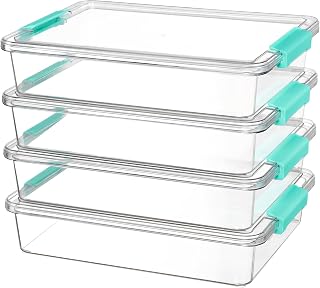 Vtopmart 6 Qt Clear Plastic Storage Bins with Lids, Stackable Sensory Bins for Crafts, Toys, Office & School Supplies, 4 Pack
