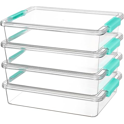 Vtopmart 6 Qt Plastic Storage Bins with Lids, Clear Sensory Bins, Arts Crafts Organizers and Storage, Stackable Containers for Home Office and School Supplies, 4 Pack