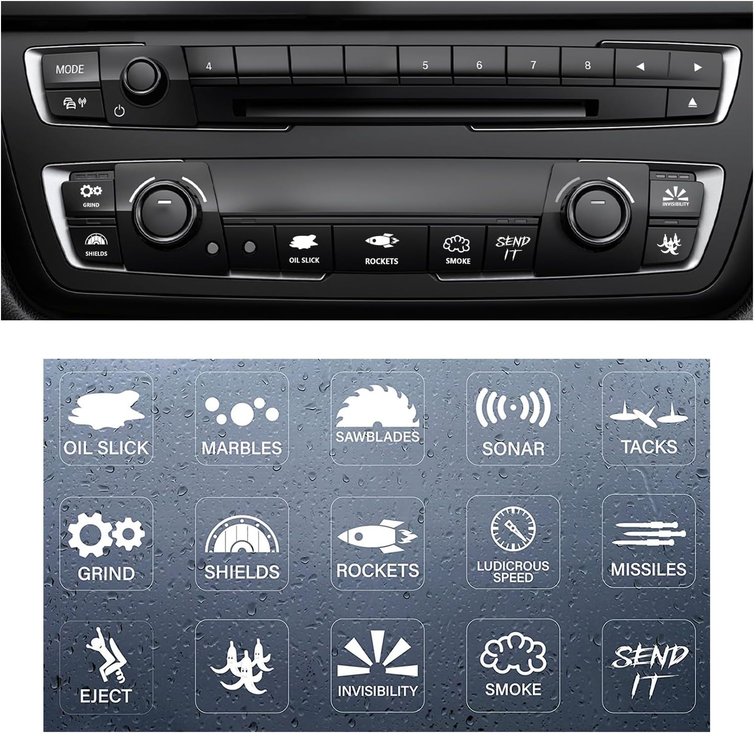 Novelty Stickers for Car or Truck Unused Buttons, Funny Interior Dash Rocker Console Switch Decals with Banana Sonar Patterns, Car Accessories for Switch Button Decoration