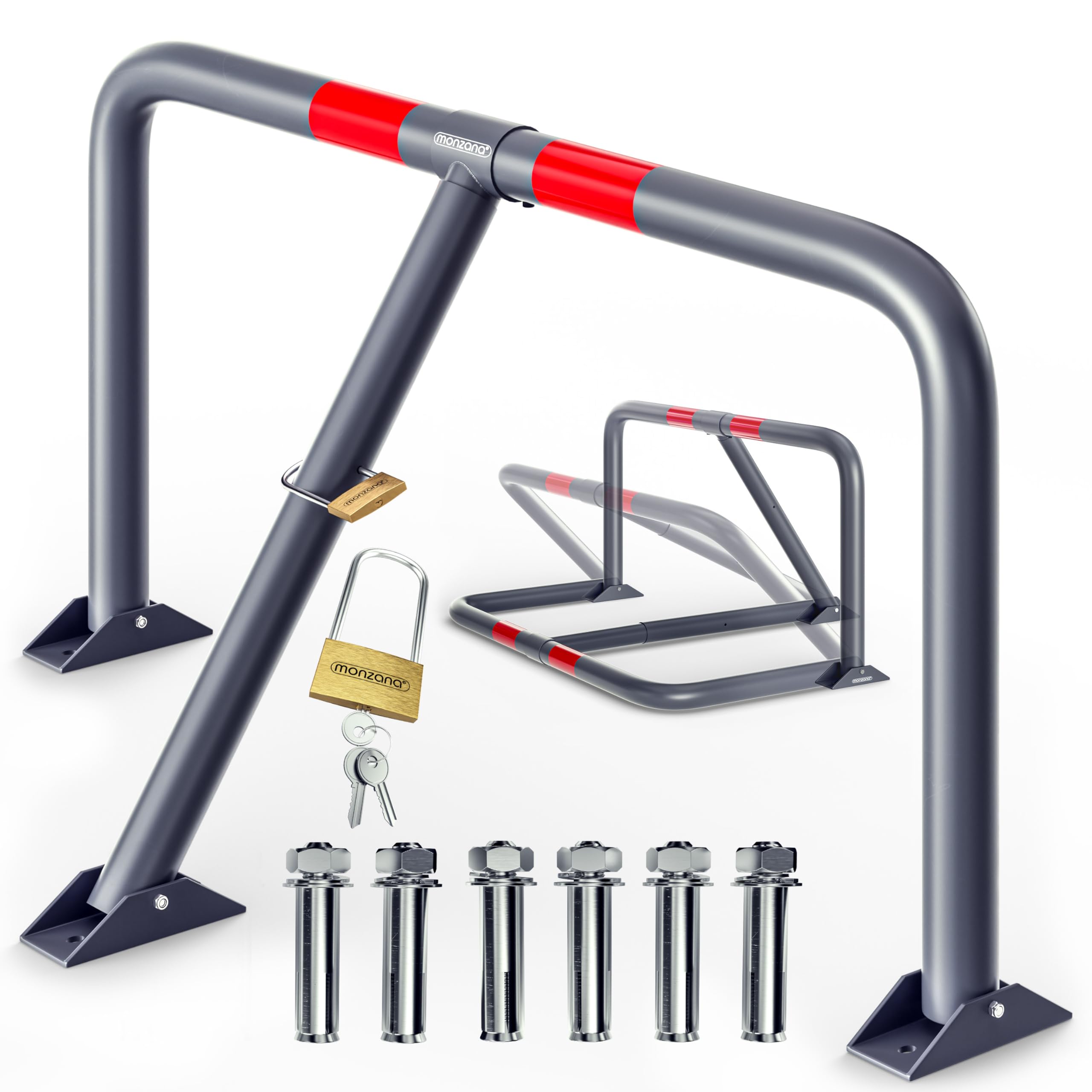 MONZANA® Arceau de parking Rabattable, 80x47x44 cm, Barrière de Stationnement, Stop Parking, avec cadenas & 3 clés
