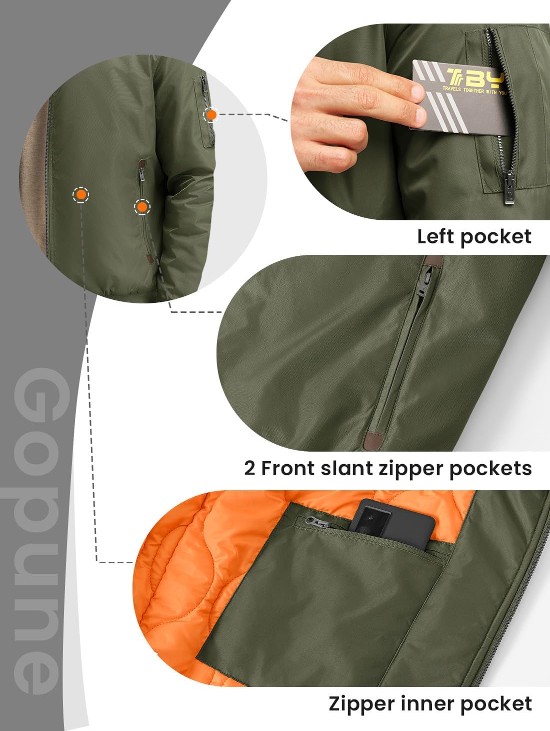 Gopune Men's Bomber Jacket Casual Fall Winter Warm Jacket Full Zip Padded Coats Outwear - Image 5