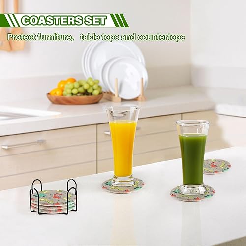 Miniatura 7 de Coasters Absorbant Set with Holder 6 Pack Absorbent Coasters for Drinks Aesthetic Coasters Posavasos para Mesa Cute Dinosaur Colorful