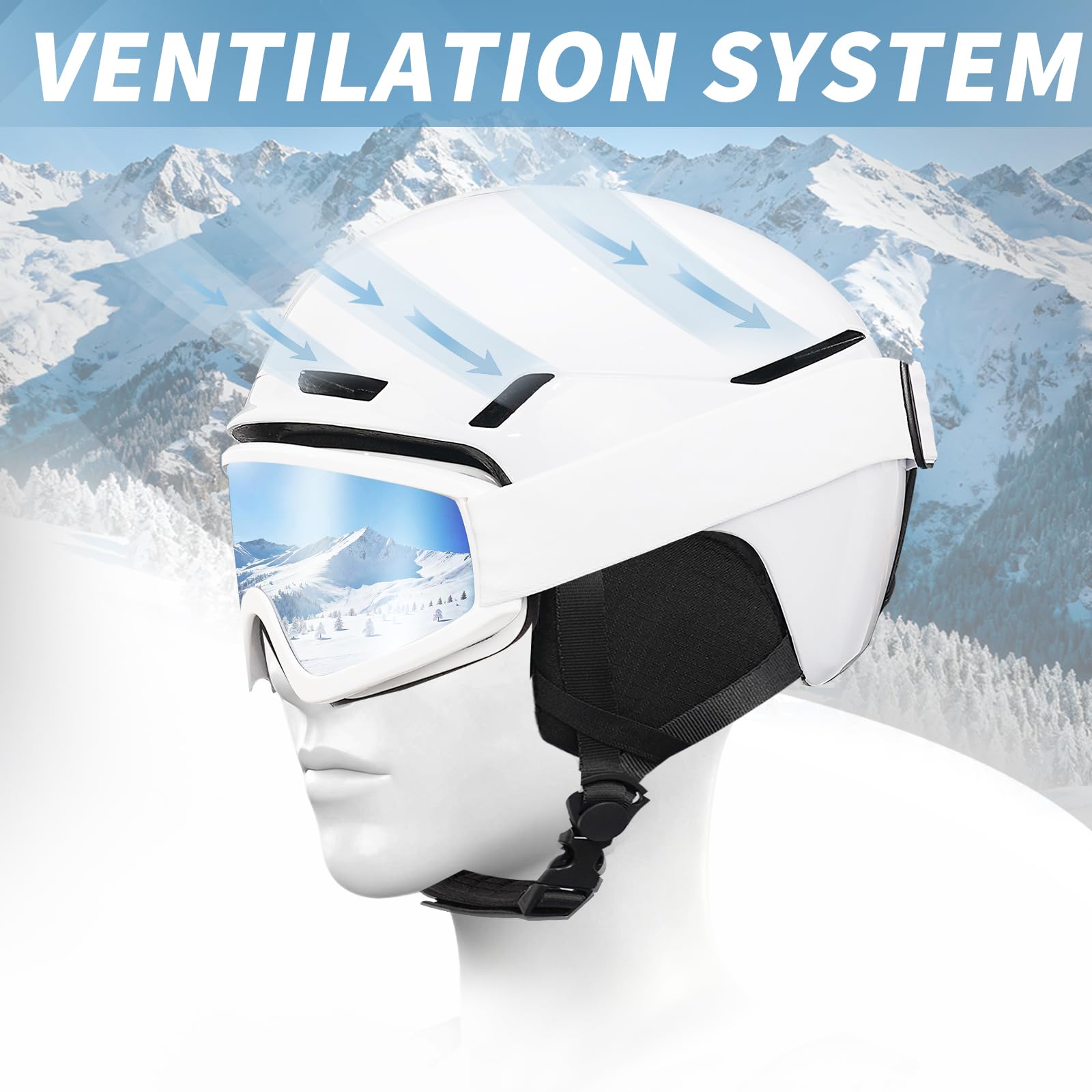 Casque de Ski Casque de Snowboard avec Détachable Cache Oreilles pour Unisexe Anti-Vent Anti-UV Casques de Neige pour Snowboard (Blanc Brillant, S)