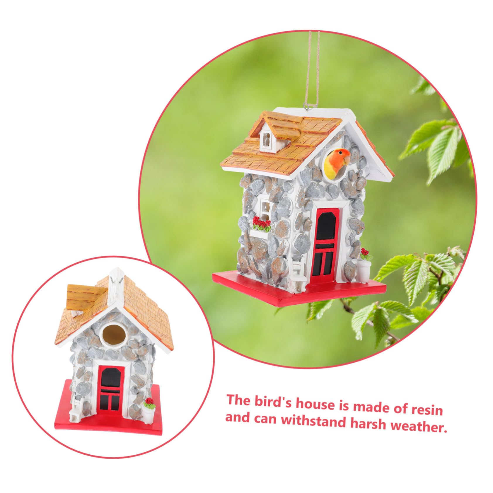 Robustes Kunstharz-Vogelhaus zum Aufhängen Garten, dekorative Nesthütte aus Stein, die einen sicheren Unterschlupf Nistplatz bietet. Vogelhaus-Ornament im Freien für den Naturschutz und