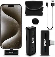 Movo Mini microfone sem fio USB-C sem fio para iPhone 15/16/17 - microfone compatível com Pro Max - vida útil da bateria de 10 horas, alcance de 50 metros